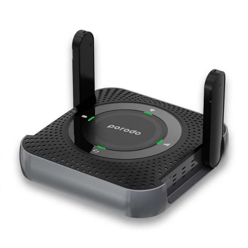 مودم روتر قابل حمل پرودو مدل PD-4GCPME-BKGY با پشتیبانی 4G LTE، باتری 4000 میلی‌آمپرساعتی با شارژدهی 12 ساعت، اتصال همزمان تا 10 دستگاه، پورت LAN و فرکانس 2.4 گیگاهرتز
