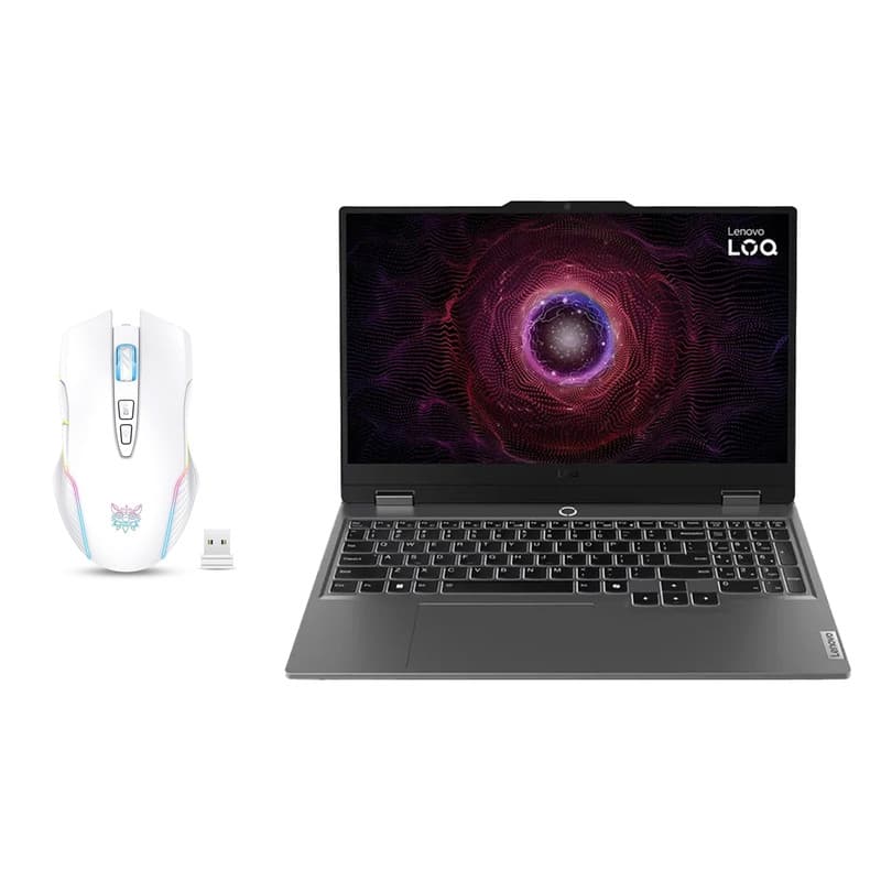 لپ تاپ 15.6 اینچی لنوو مدل LOQ 15ARP9-R5 7235HS-RTX3050 A 4GB-16GB DDR5 4800MHz-512GB SSD-FHD 144Hz-W به همراه ماوس بی سیم مخصوص بازی اونیکوما مدل CW905 - کاستوم شده