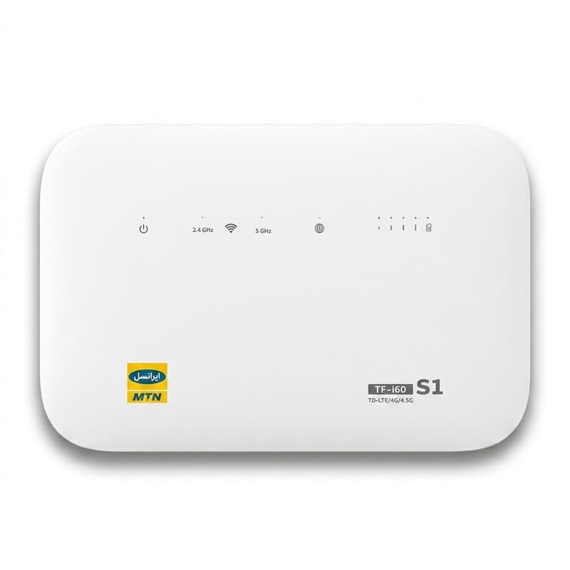 مودم 4G/TD-LTE خانگی ایرانسل مدل TF-i60 S1 با پشتیبانی هم‌زمان 32 کاربر، 4 شبکه بی‌سیم مستقل، 4 پورت LAN، آنتن 5dBi و سیم‌کارت 300 گیگابایت اینترنت 6 ماهه