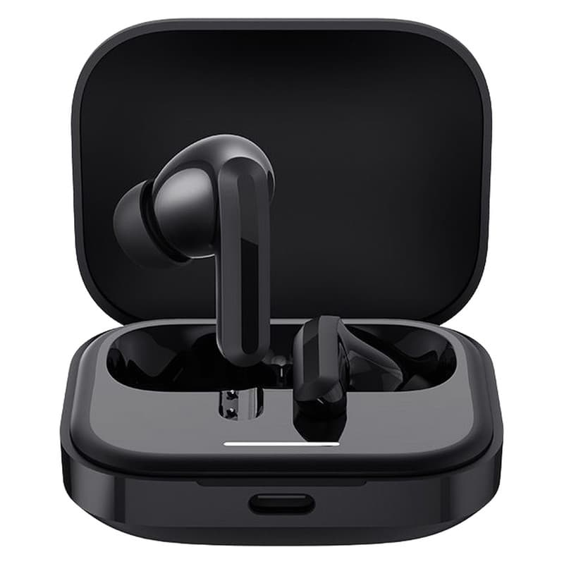 هدفون بلوتوثی شیائومی مدل Redmi Buds 5 با نویز کنسلینگ فعال (ANC)، درگاه شارژ USB Type-C، دارای نشانگر روی محفظه شارژ