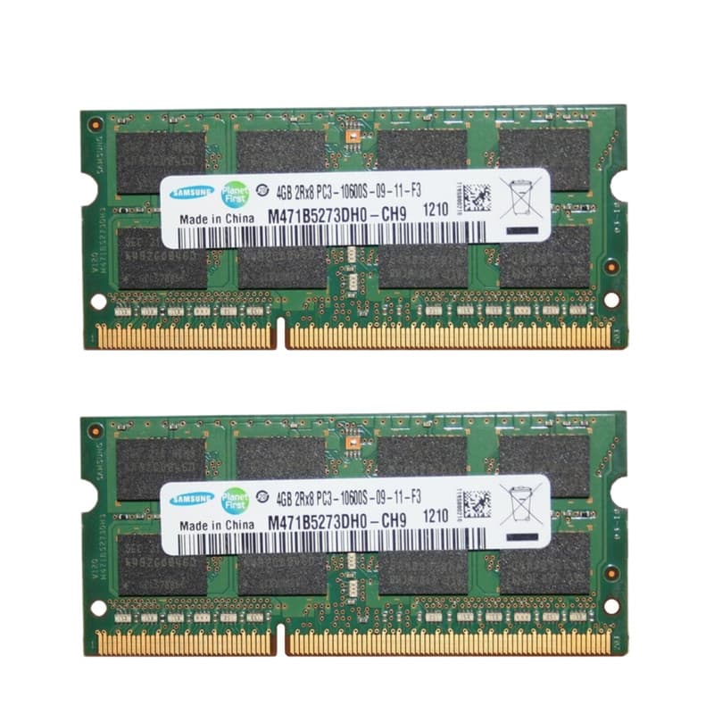 رم لپ‌تاپ سامسونگ DDR3 دو کاناله 4 گیگابایت 1333 مگاهرتز مدل 10600s بسته 2 عددی SO-DIMM