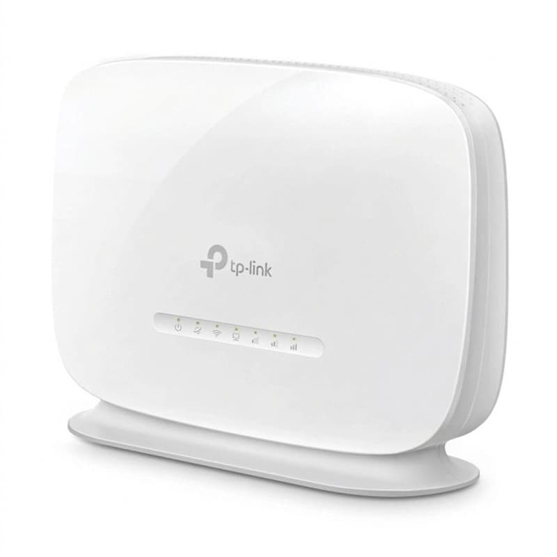 مودم 4G LTE تی‌پی‌لینک مدل TL-MR105 با اسلات سیم کارت نانو، پشتیبانی از 32 کاربر همزمان، رابط LAN و WAN، مناسب استفاده خانگی و اداری، سرعت دانلود تا 150 مگابیت بر ثانیه و منبع تغذیه برق شهری